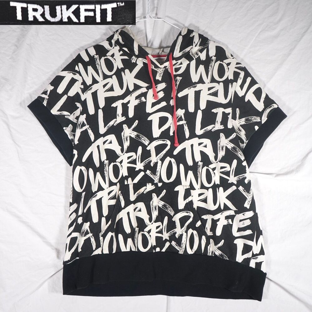 Trukfit Sleeveless Hoodie Shirt All Over Print Rare Y2K White Black Womens 2XL